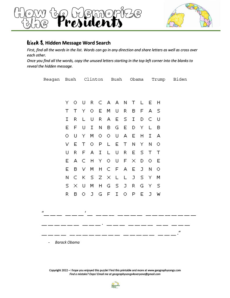 Word Search and Presidential Quotes